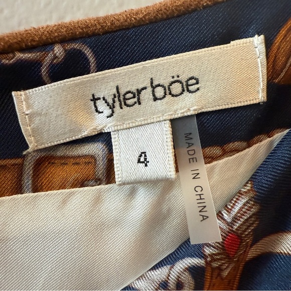 Tyler Boe Audrey Equestrian Blue and Brown Puff Sleeve Sheath Dress - Picture 3 of 4